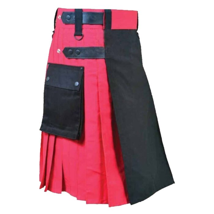 Stylish Red And Black Utility Kilt Side