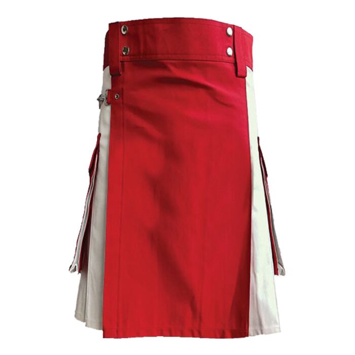 White And Red Utility Kilt Mens