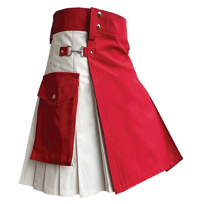 White And Red Utility Kilt Mens Side