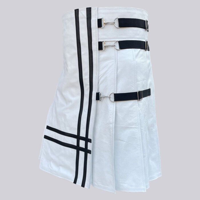 White Fashion Leather Kilt Left