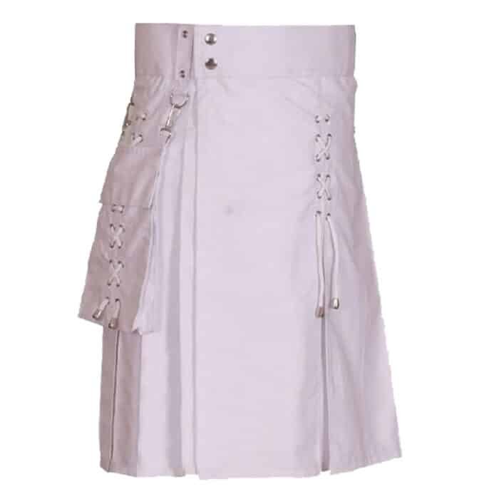 White Utility Kilt With Detachable Pockets Side