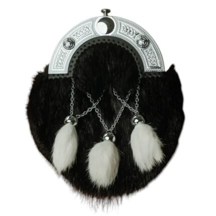 Black Rabbit Fur Sporran With White Tassels