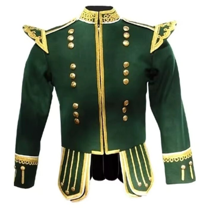 Pipe Band Doublet Forest Green Blazer Wool Gold Braid