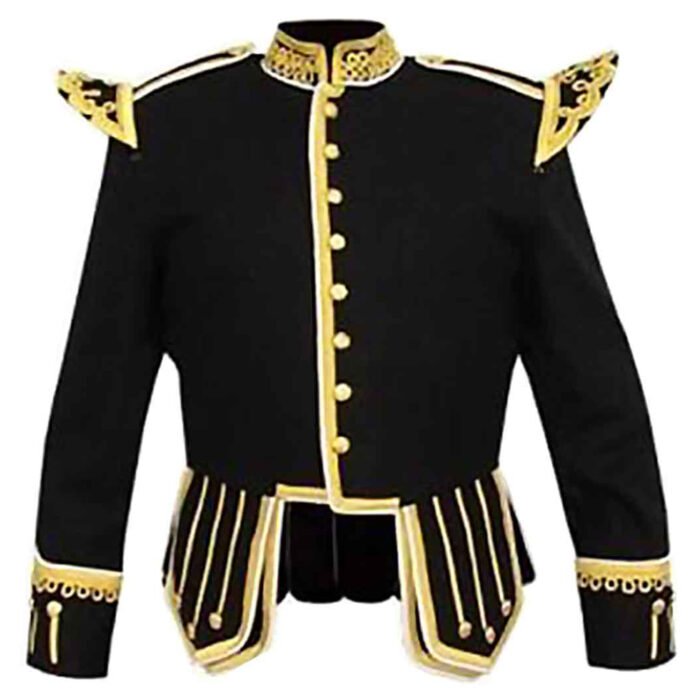 Pipe Band Doublet Jacket Gold Braid And White Piping