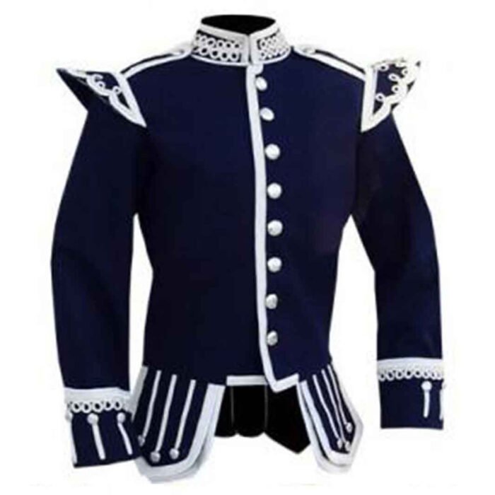 Pipe Band Doublet Navy Blue Doublet Blazer Wool Silver Braid