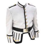 Pipe Band Doublet White Jacket Wool With Black Trim