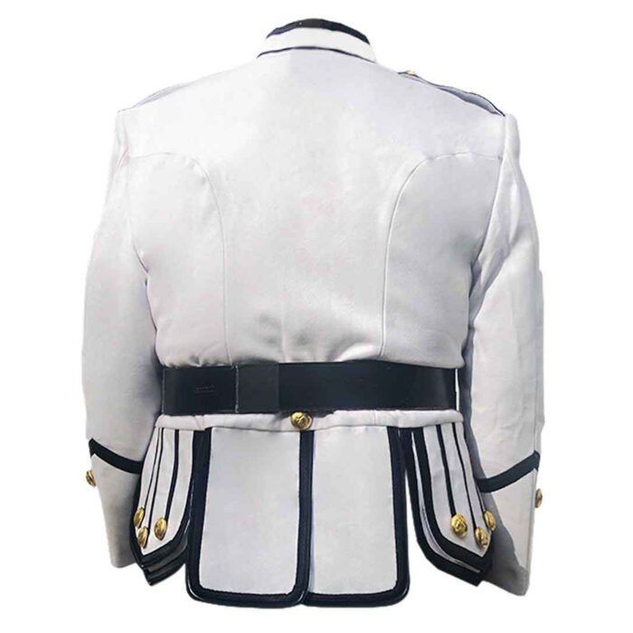 Pipe Band Doublet White Jacket Wool With Black Trim Back