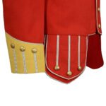 Red Doublet Jacket With White Trimming And Gold Collar Cuffs