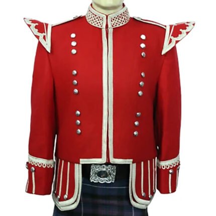 Red Pipe Band Doublet Jacket With White Trimming