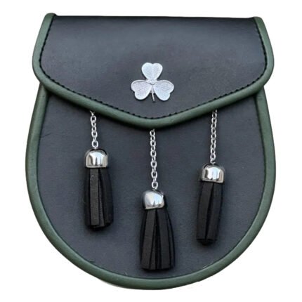 Shamrock Badge Black Leather Sporran