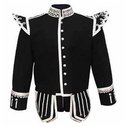 Traditional Pipe Band Doublet Blazer Silver Braid And White Piping