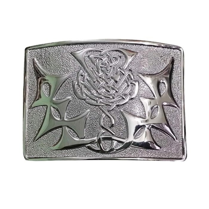 Celtic Thistle Cross Kilt Belt Buckle Chrome