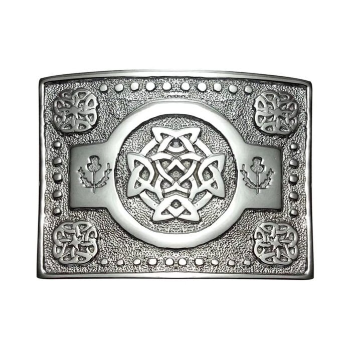 celtic thistle knot kilt belt buckle chrome
