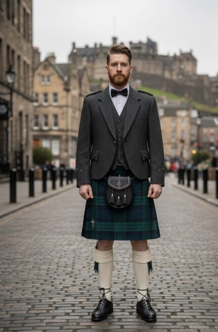 Charcoal Grey Argyle Kilt Outfit