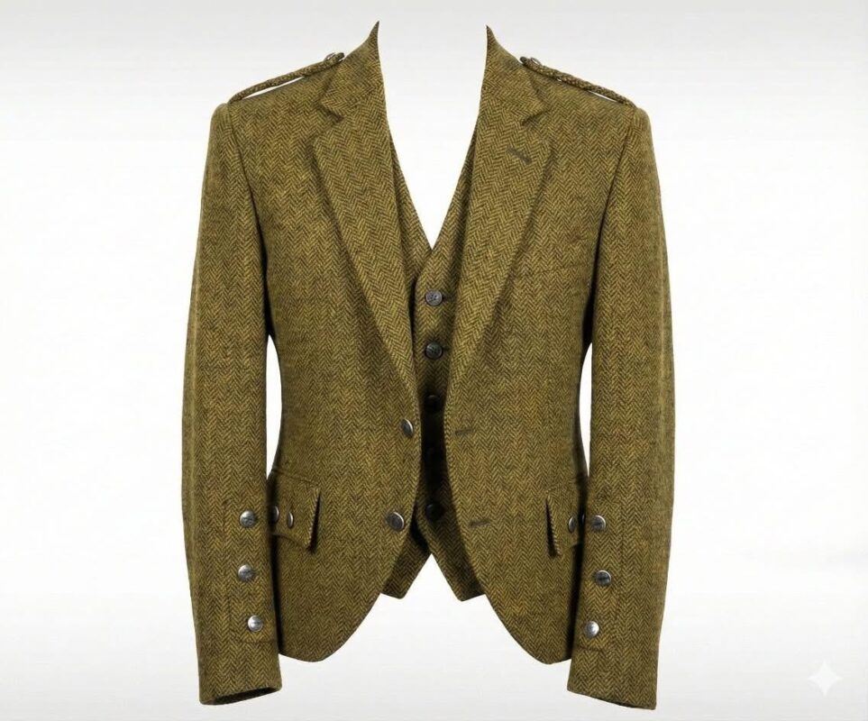 Golden Tweed Argyle Jacket with Vest